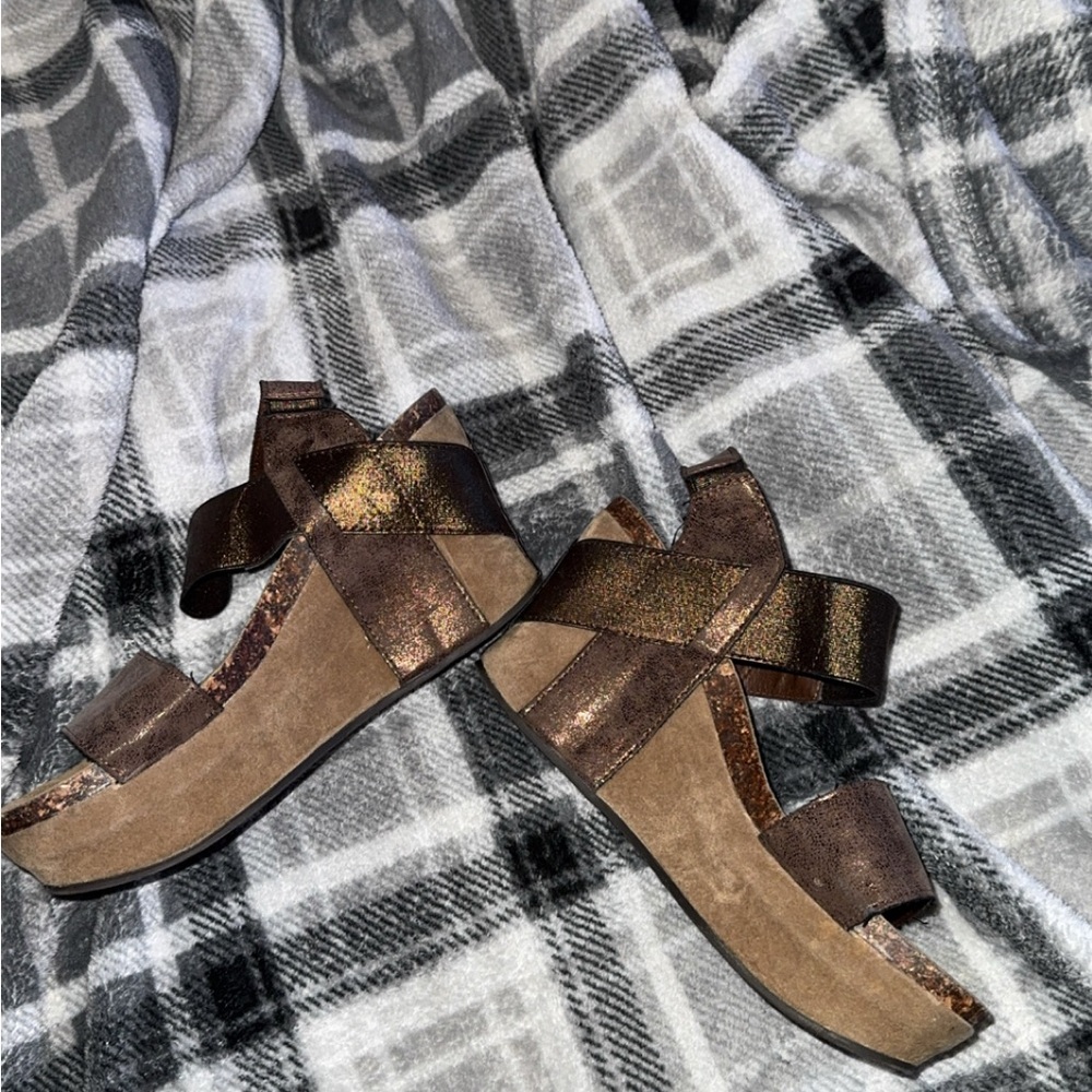 Brown Wedge Sandals with Two Straps and Thick Sole